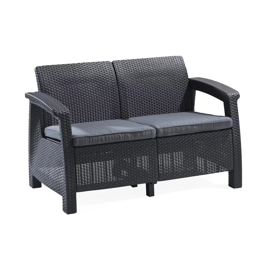 Keter Corfu 2 Seater Rattan Sofa with Cushions - Graphite