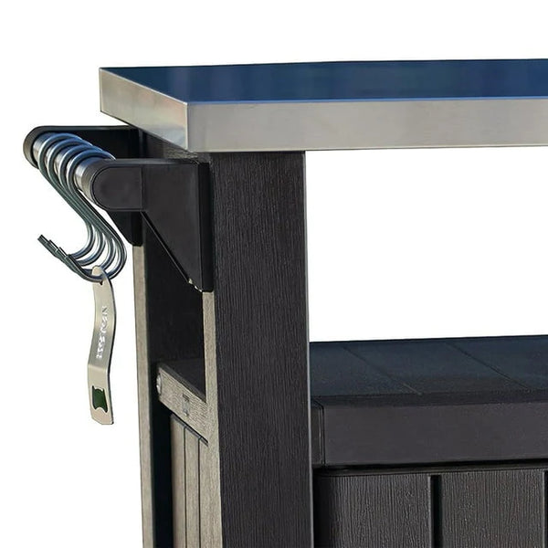 Keter Unity XL Mobile BBQ Prep and Storage Unit with Steel Bench Top