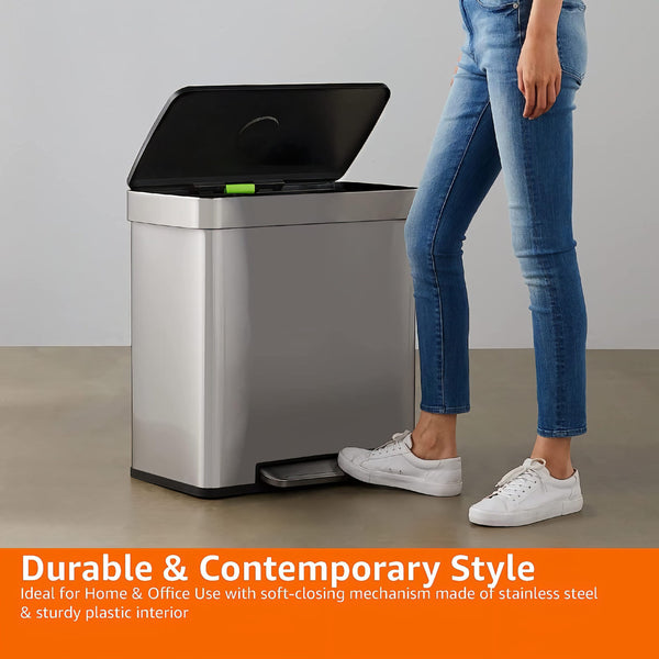 Stainless Steel 2 Compartment Pedal Bin - 2 x 30L