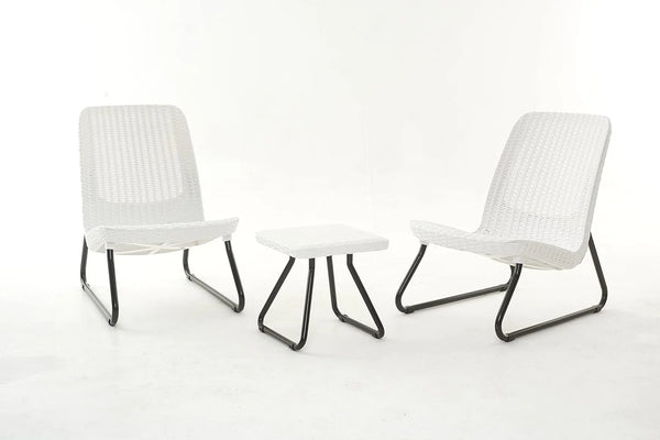 Keter Rio Rattan Outdoor Balcony Patio Set - White with Black Legs