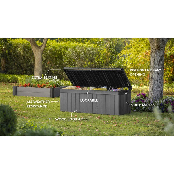 Keter Darwin Short 380L Storage Box - Black and Grey
