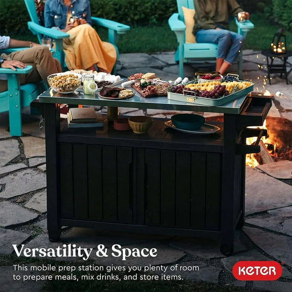 Keter Unity XL Mobile BBQ Prep and Storage Unit with Steel Bench Top