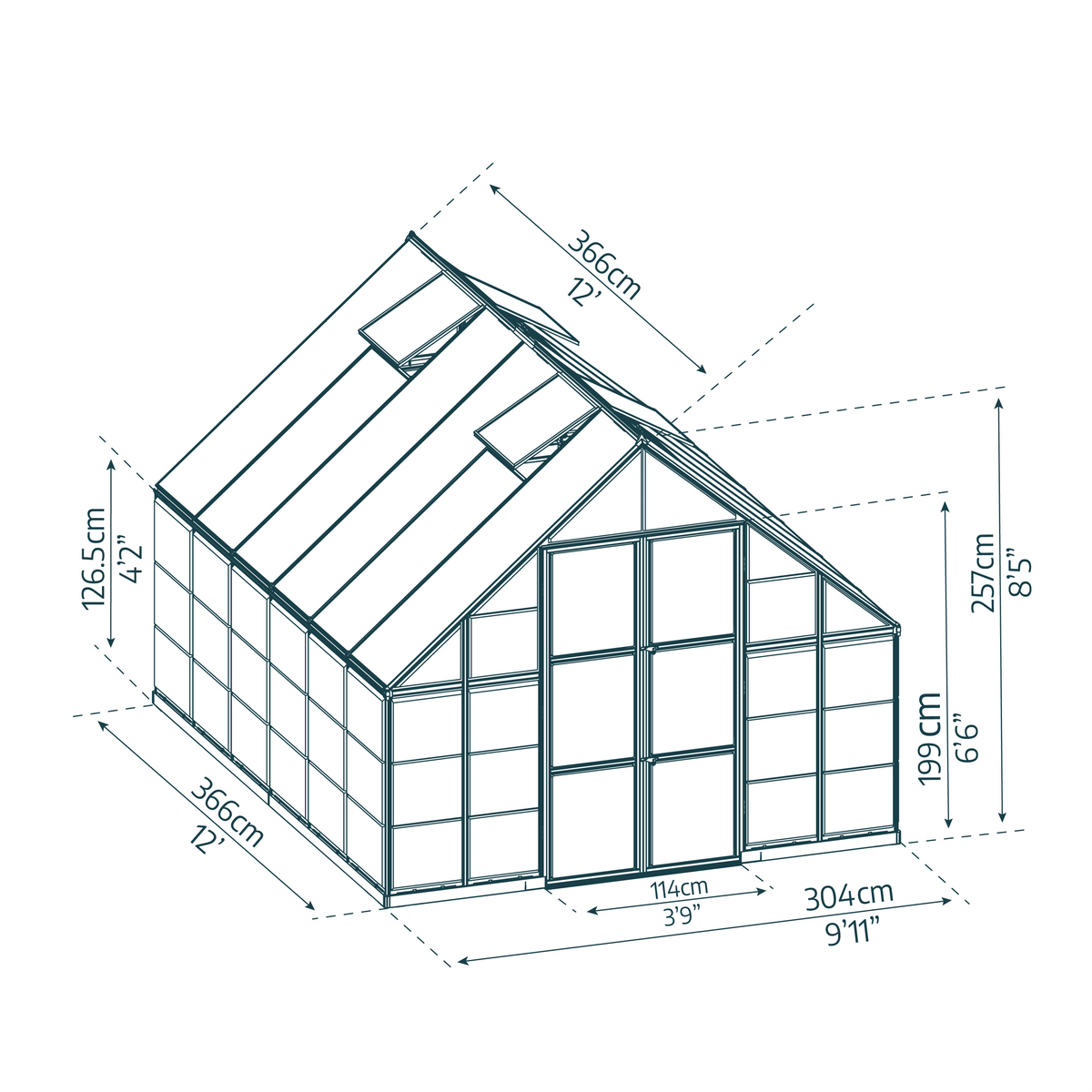 Maze Balance Polycarbonate Greenhouse 10' x 12' Silver (3.1m x 3.7m)