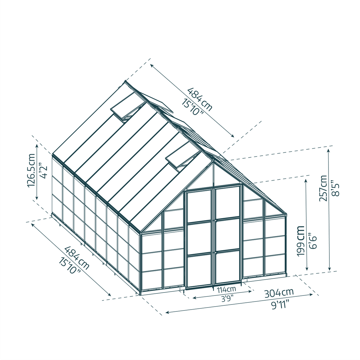 Maze Balance Polycarbonate Greenhouse 10' x 16' Silver (3.1m x 4.9m)