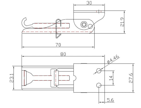 Over-Centre Latch 55mm - 85mm with Keeper Plate - 304 Stainless Steel