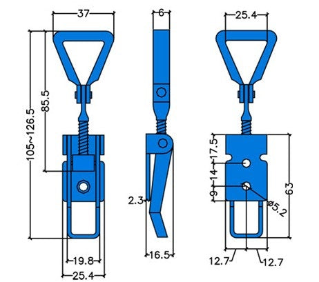 Toggle Latch Adjustable 100-125mm with Keeper Plate - 304 Stainless Steel