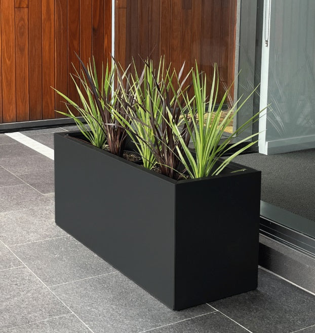 Greenlife Metal Designer Planter Box with Base 900 x 340 x 400mm Black