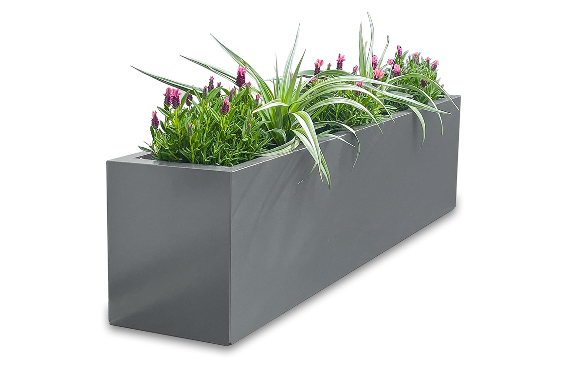 Greenlife Metal Designer Planter Box with Base 1200 x 340 x 400mm Slate Grey
