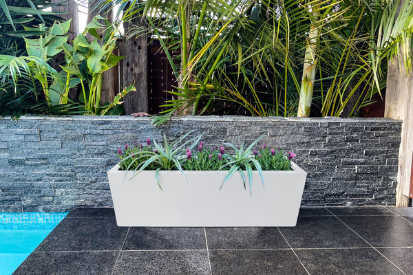Greenlife Metal Designer Planter Box with Base 1200 x 340 x 400mm Vibrant White