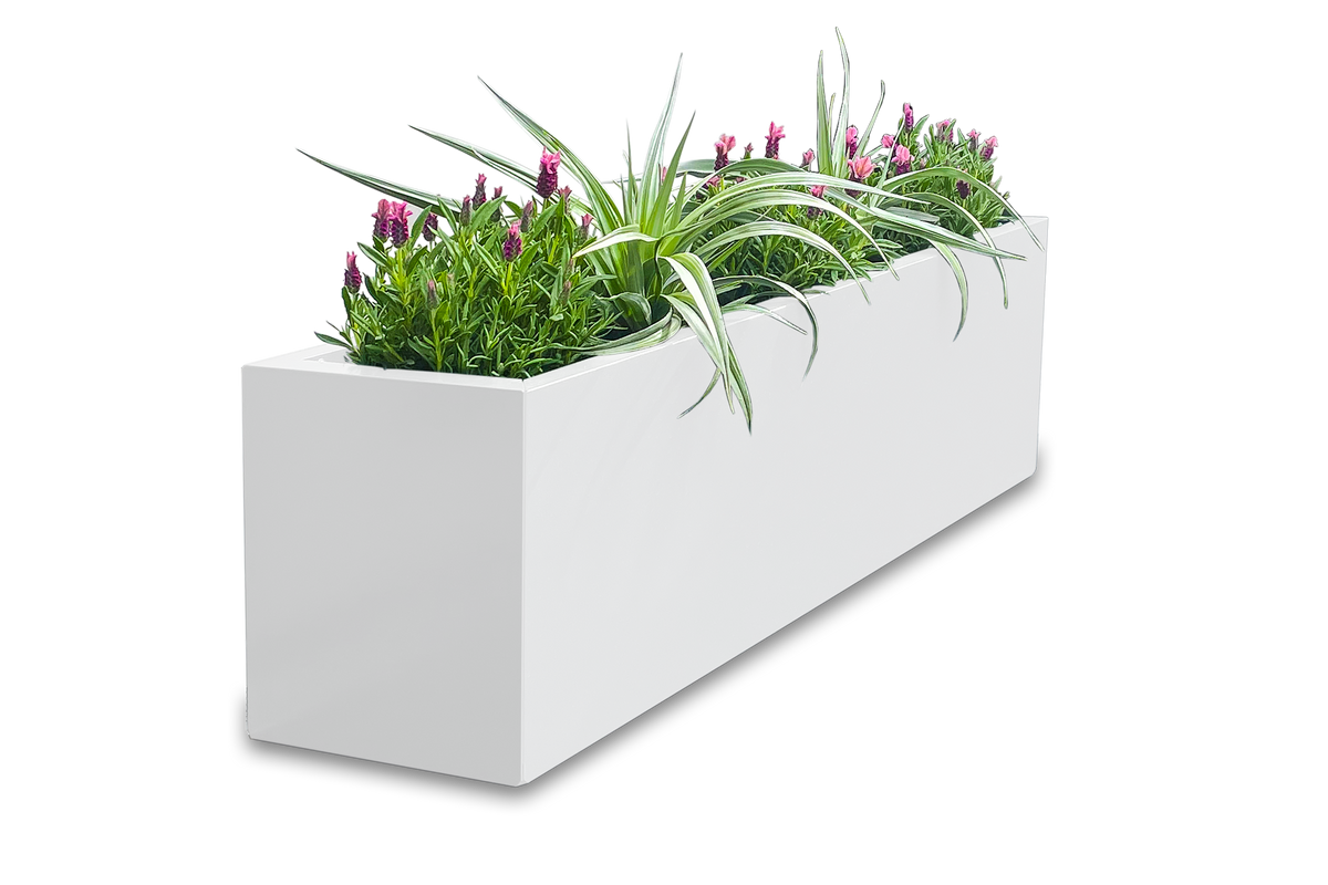 Greenlife Metal Designer Planter Box with Base 1200 x 340 x 400mm Vibrant White