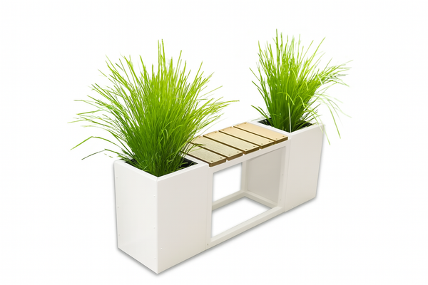 Greenlife Metal Designer Planter Boxes & Composite Seat - Vibrant White