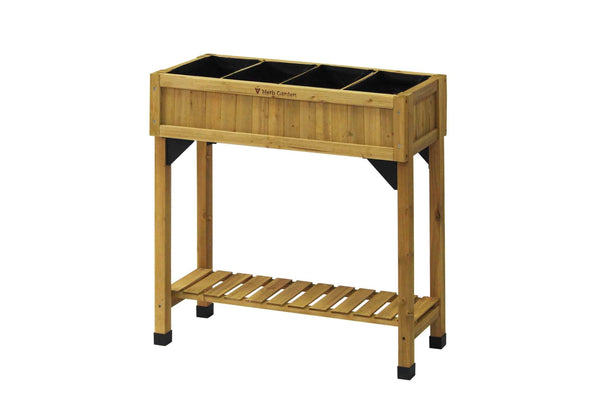 VegTrug Slim Timber Raised Herb Planter 4 Pockets with Shelf - Natural