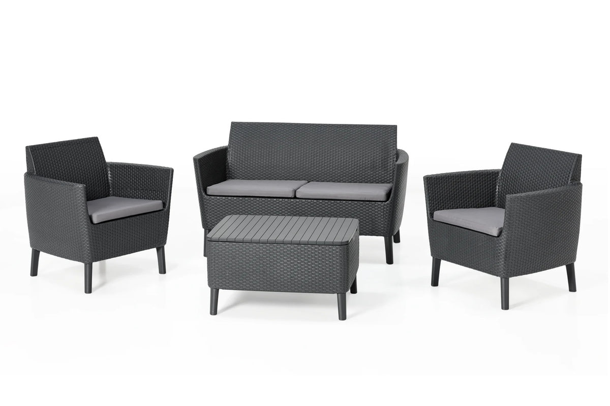 Keter Salemo Lounge Set with Storage Table and Cushions - Graphite