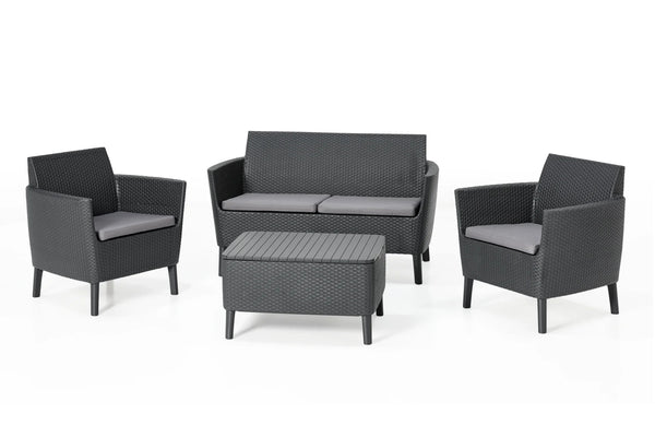 Keter Salemo Lounge Set with Storage Table and Cushions - Graphite