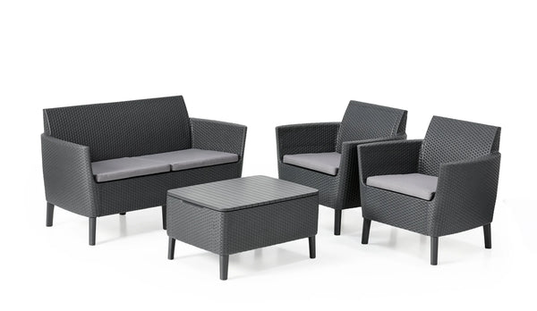 Keter Salemo Lounge Set with Storage Table and Cushions - Graphite