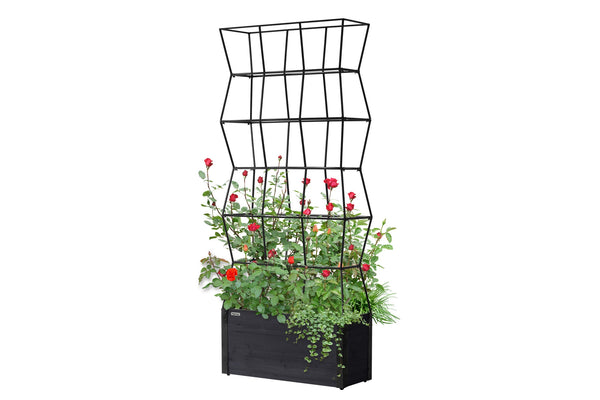 VegTrug Timber Planter Box with Partition Trellis 915 x 350 x 2235mm Charcoal