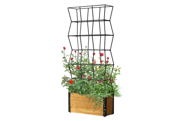 VegTrug Timber Planter Box with Partition Trellis 915 x 350 x 2235mm Natural