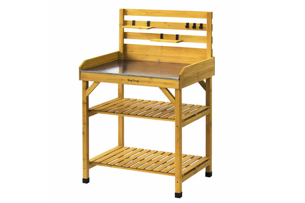 VegTrug Wooden Raised Potting Bench with Hooks - Natural