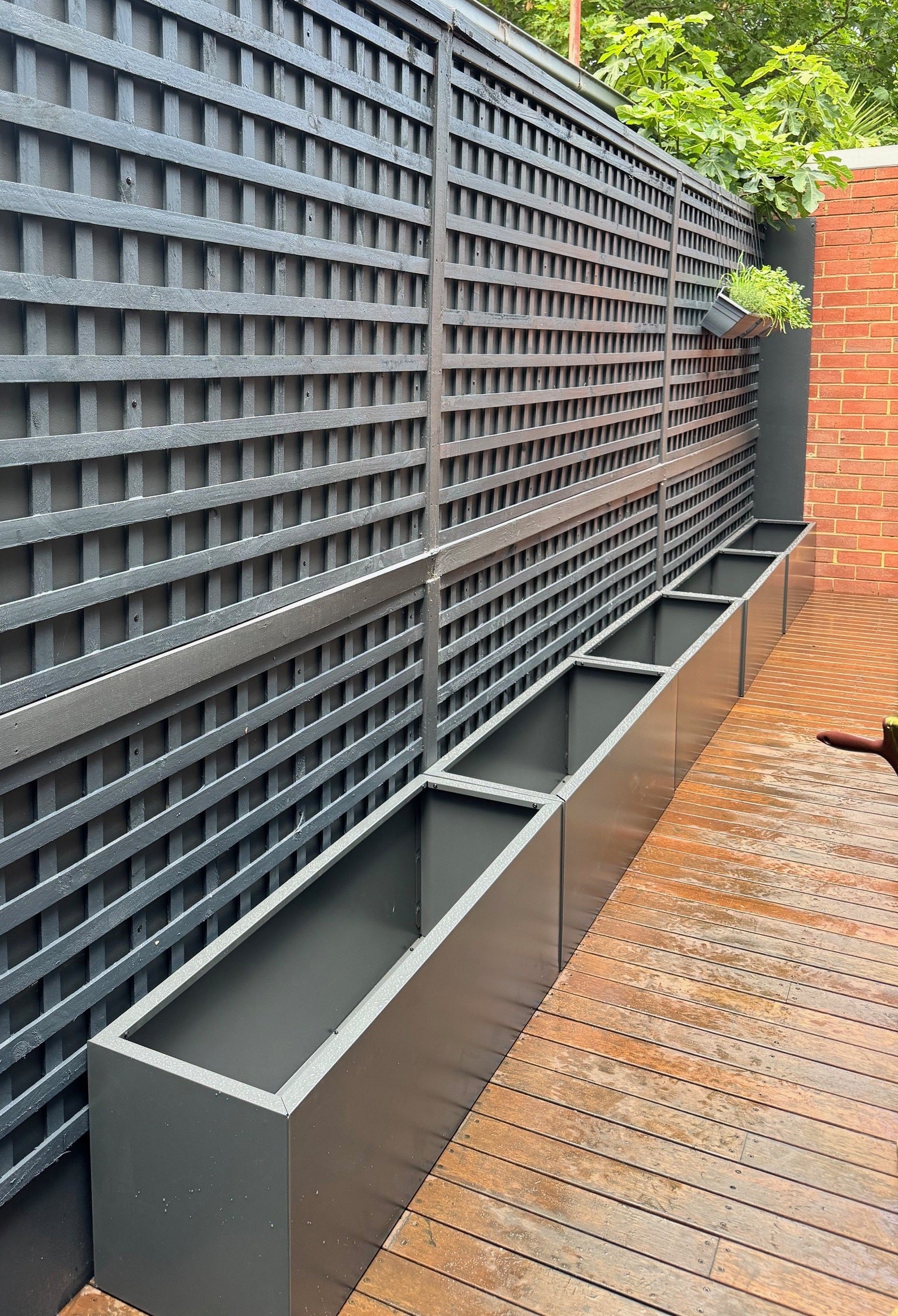 planter box with trellis australia Greenlife Metal Designer Planter Box with Base 1200 x 340 x 400mm Char