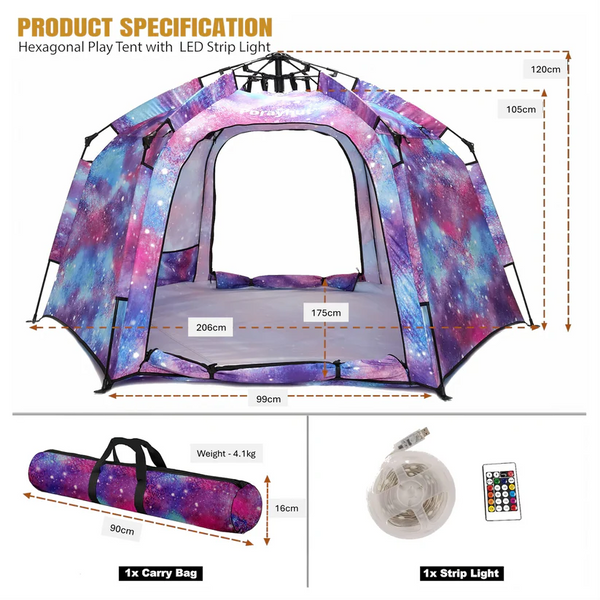 Maze Pop up Play and Sensory Tent with Light Strip - Hex Large