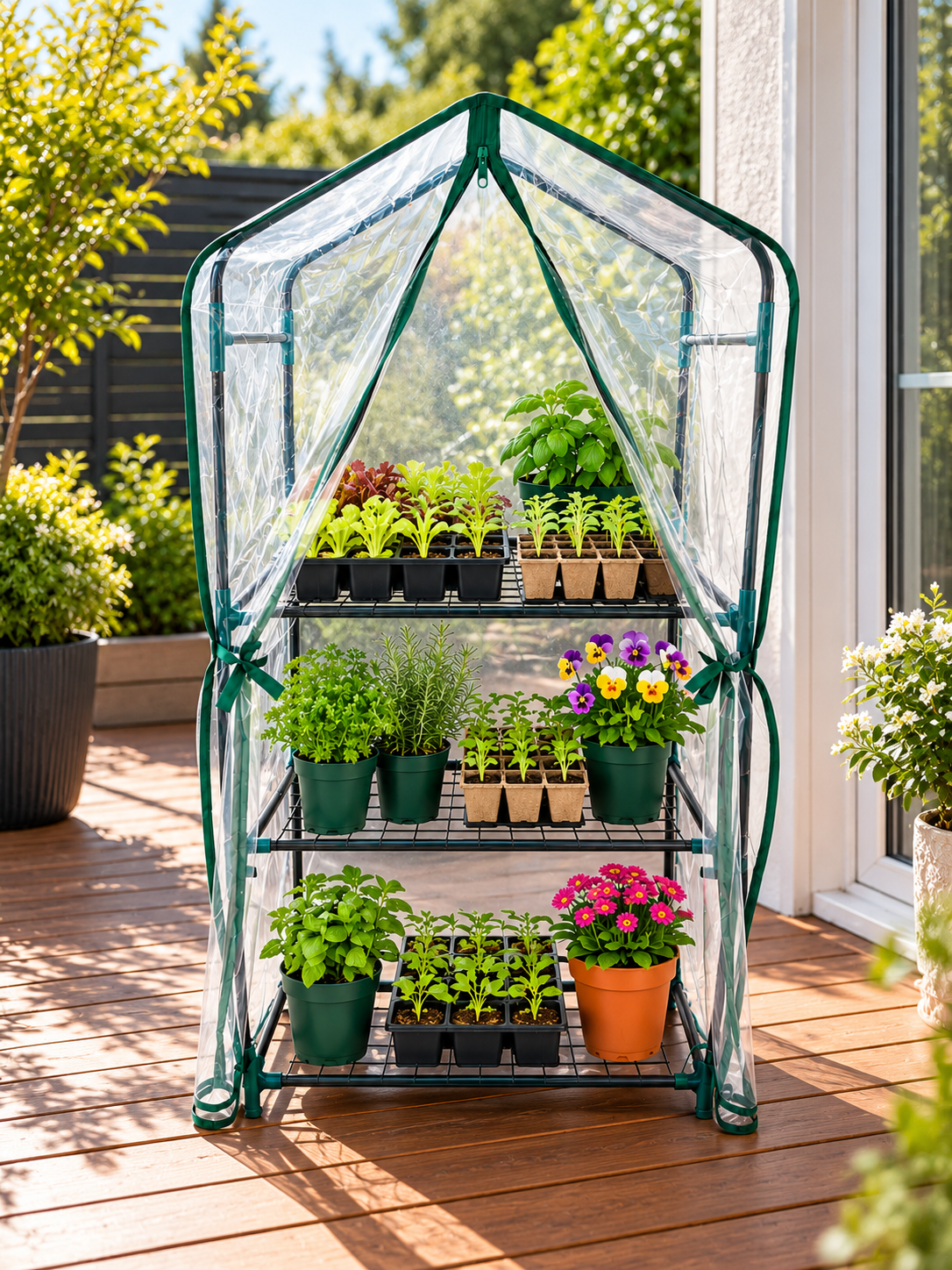 Greenlife 3 Tier Medium Greenhouse Clear PE Cover 1250H x 590W x 390D
