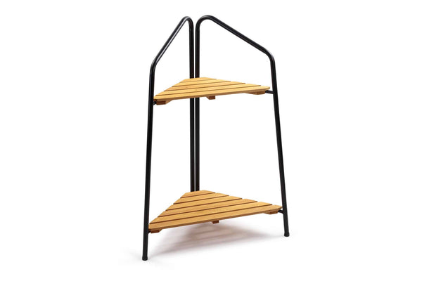Takasho Moderno Corner Plant Stand 2 Shelf - Black/Natural Timber