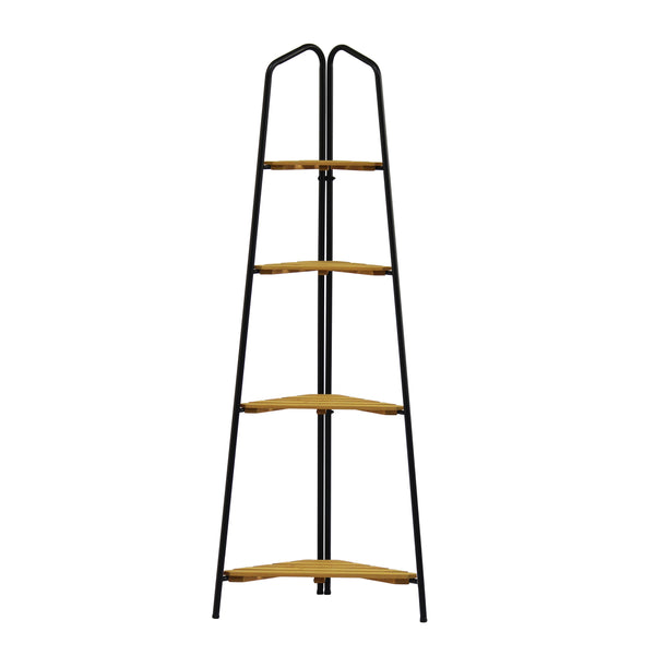 Takasho Moderno Corner Plant Stand 4 Shelf - Black/Natural Timber