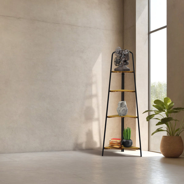 Takasho Moderno Corner Plant Stand 4 Shelf - Black/Natural Timber