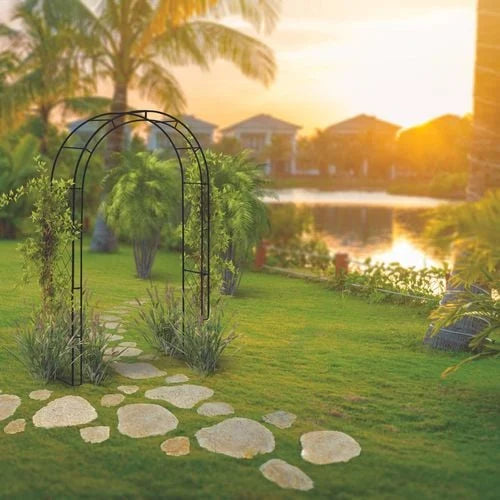 Takasho Metal Lattice Garden Arch Round Top 1310 x 400 x 2440mm Black