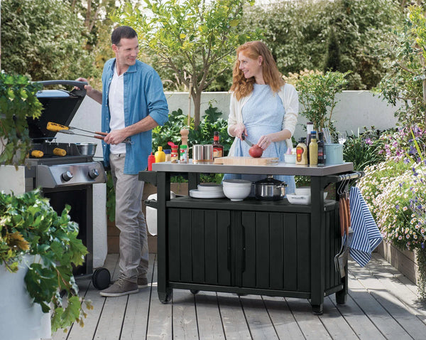 Keter Unity XL Mobile BBQ Prep and Storage Unit with Steel Bench Top