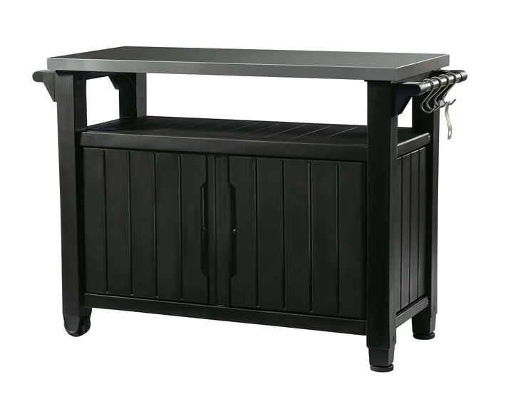 Keter Unity XL Mobile BBQ Prep and Storage Unit with Steel Bench Top