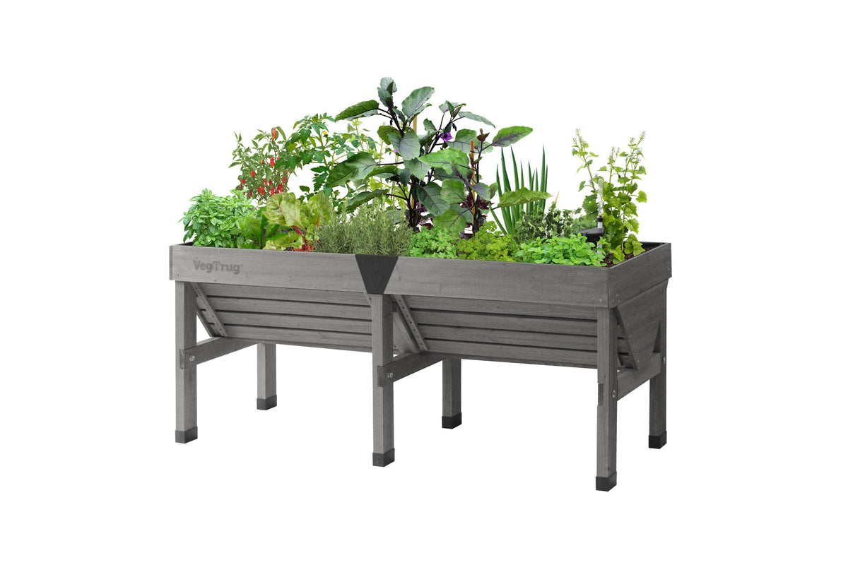 Medium Vegtrug timber raised planter in grey wash 1800