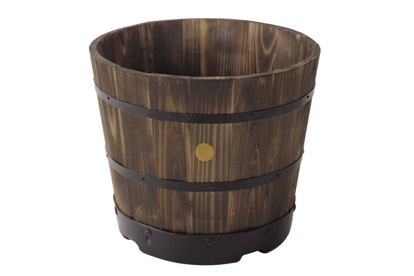 VegTrug Wooden Barrel Medium 46cm with Plastic Base - Burnt Oak (6 Pack)