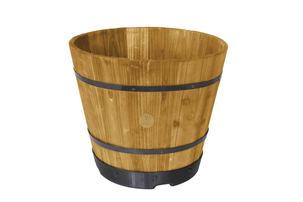 VegTrug Wooden Barrel Medium 46cm with Plastic Base - Natural (6 Pack)