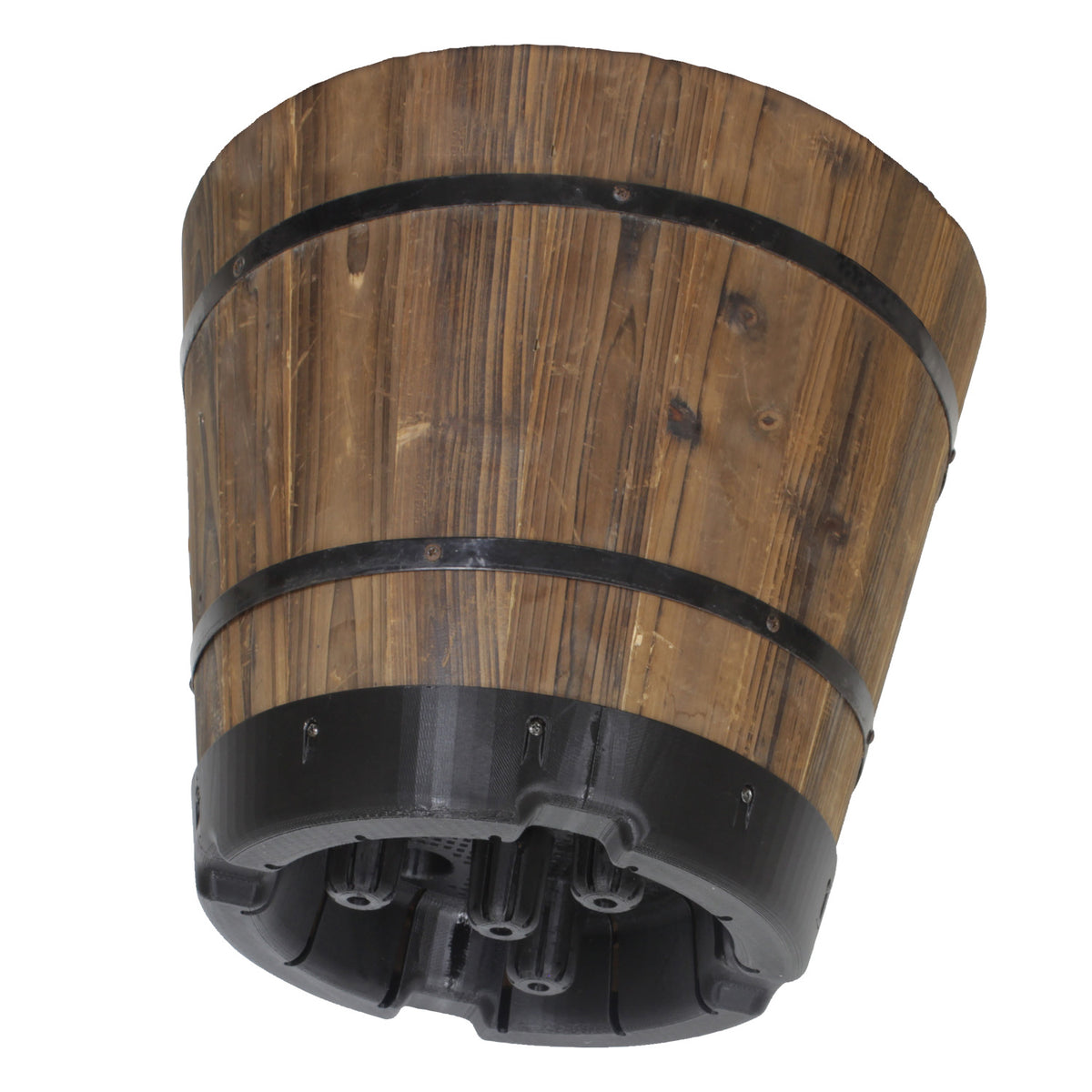 VegTrug Wooden Barrel Large 55cm with Plastic Base - Burnt Oak (3 Pack)