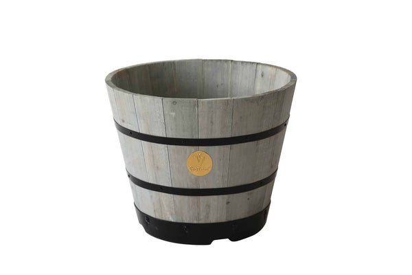 VegTrug Wooden Barrel Medium 46cm with Plastic Base - Grey Wash (3 Pack)