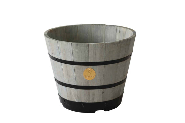 VegTrug Wooden Barrel Large 55cm with Plastic Base - Grey Wash (3 Pack)