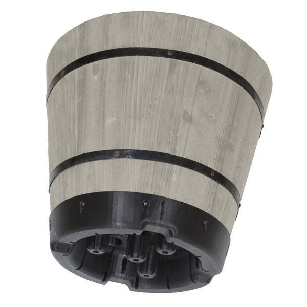 VegTrug Wooden Barrel Large 55cm with Plastic Base - Grey Wash (3 Pack)