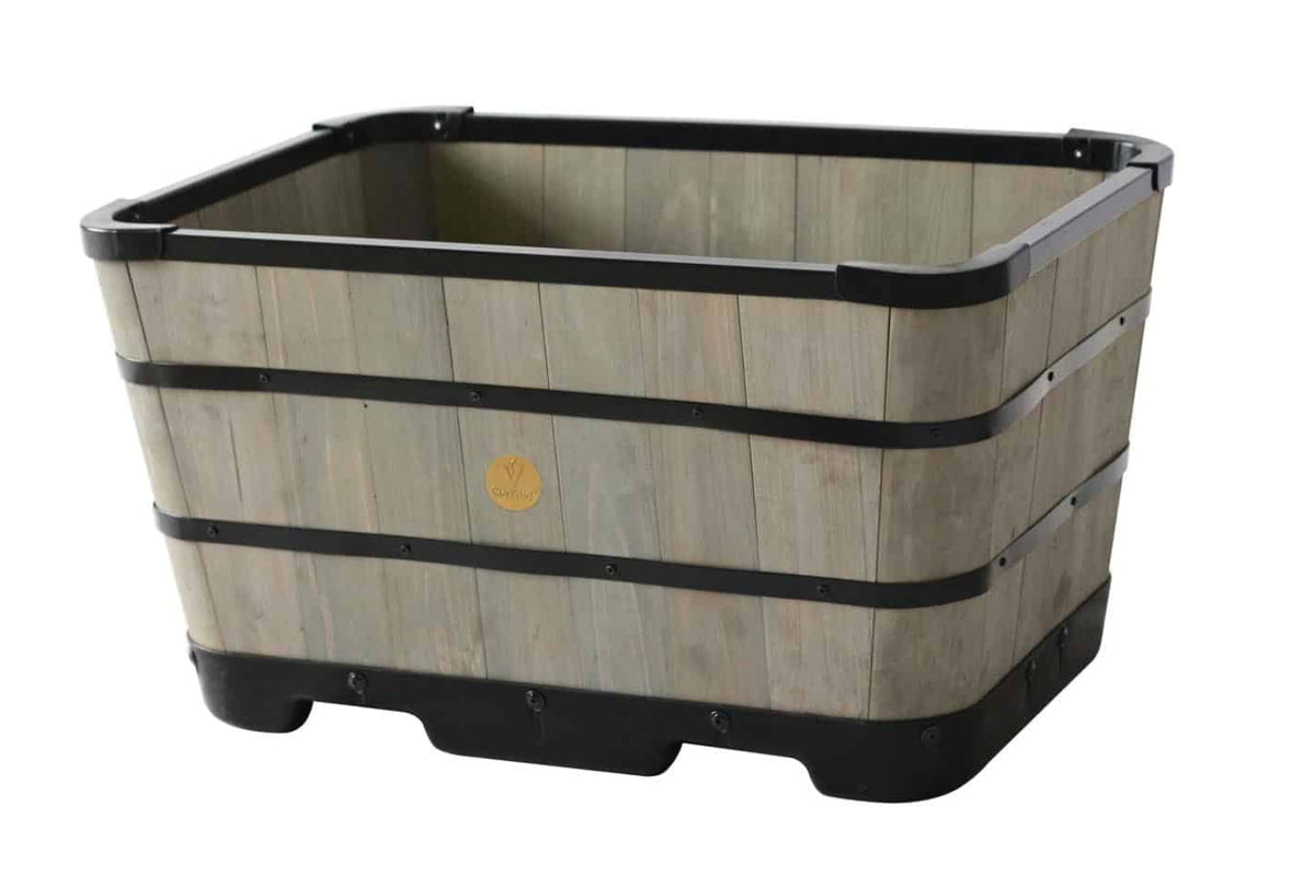 VegTrug Wooden Planter Trough 60cm with Plastic Base - Grey Wash (2 Pack)