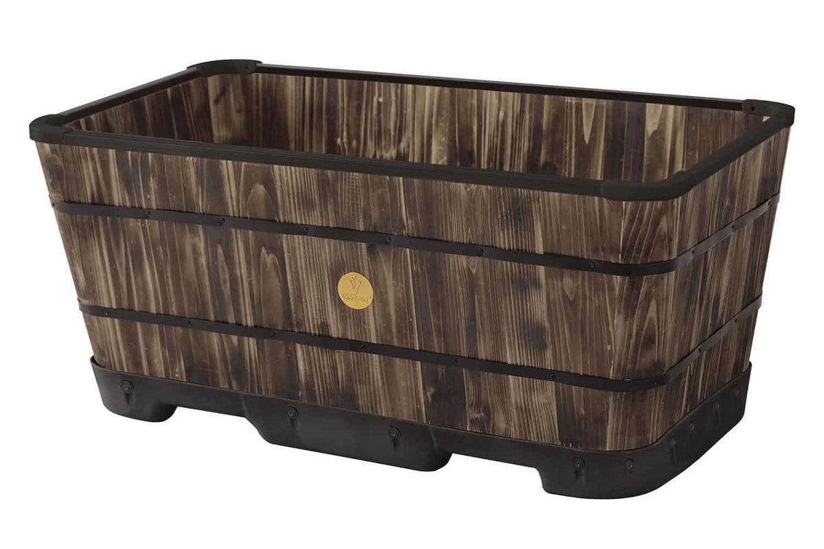 VegTrug Wooden Planter Trough 90cm with Plastic Base - Burnt Oak (3 Pack)