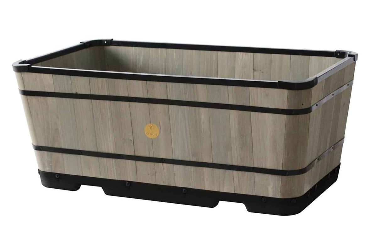 VegTrug Wooden Planter Trough 90cm with Plastic Base - Grey Wash (3 Pack)