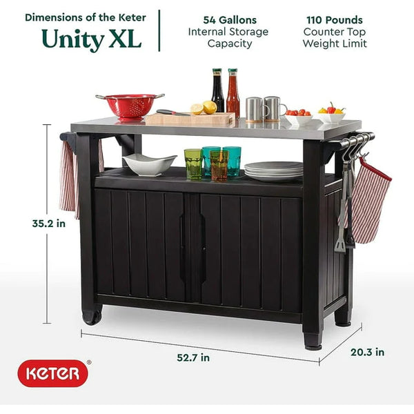 Keter Unity XL Mobile BBQ Prep and Storage Unit with Steel Bench Top