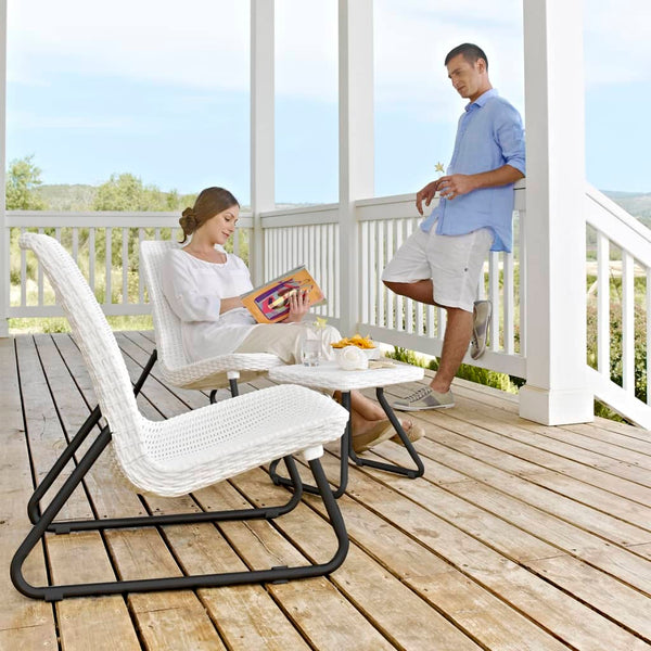 Keter Rio Rattan Outdoor Balcony Patio Set - White with Black Legs