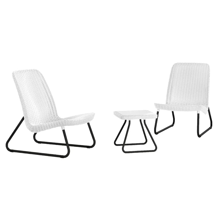 Keter Rio Rattan Outdoor Balcony Patio Set White with Black Legs Greenlife