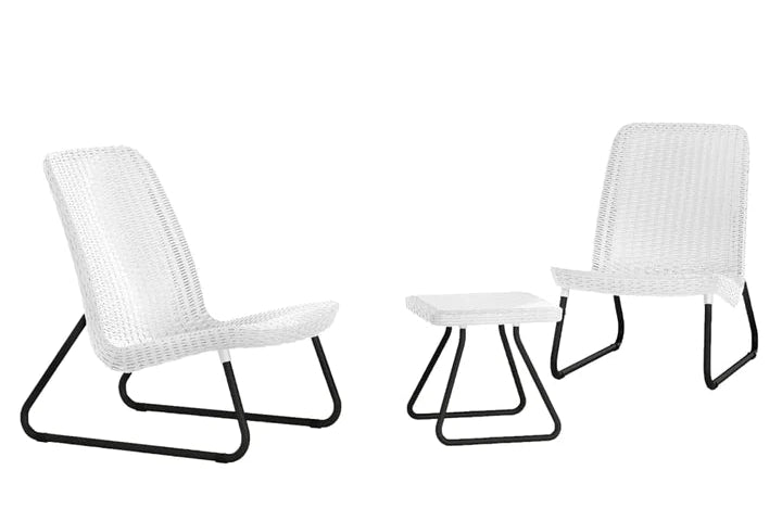 Keter Rio Rattan Outdoor Balcony Patio Set - White with Black Legs