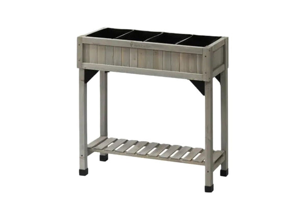 VegTrug Slim Timber Raised Herb Planter 4 Pockets with Shelf - Grey Wash