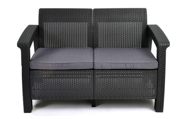 Keter Corfu 2 Seater Rattan Sofa with Cushions - Graphite