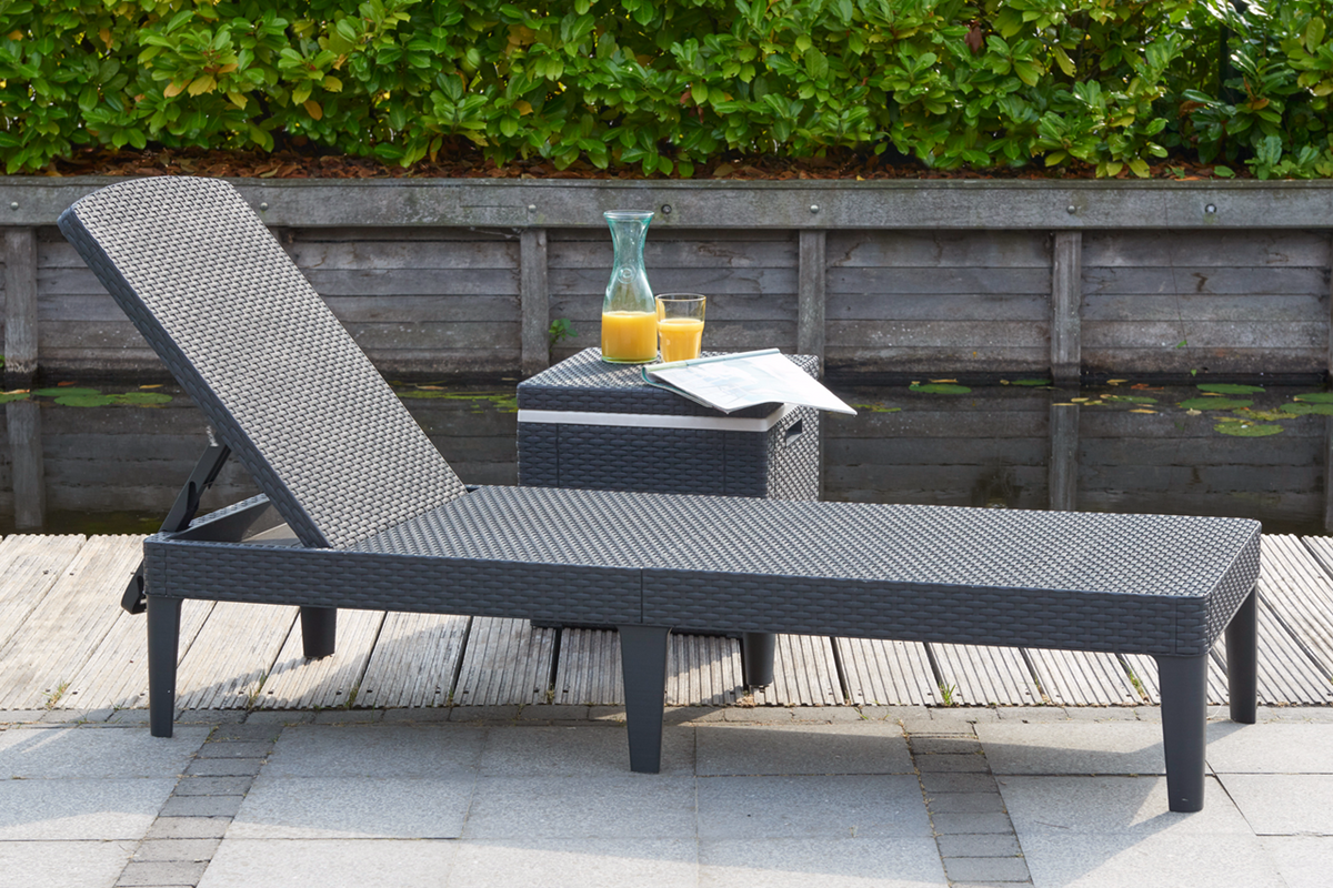 Keter Jaipur Rattan Sun Lounger Chair with Cushion - Graphite