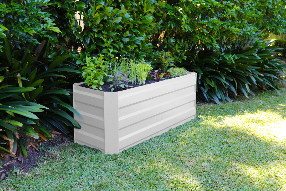 Greenlife Slimline Garden Bed Vintage White + Drop Over PE Greenhouse 1250 x 500 x 990