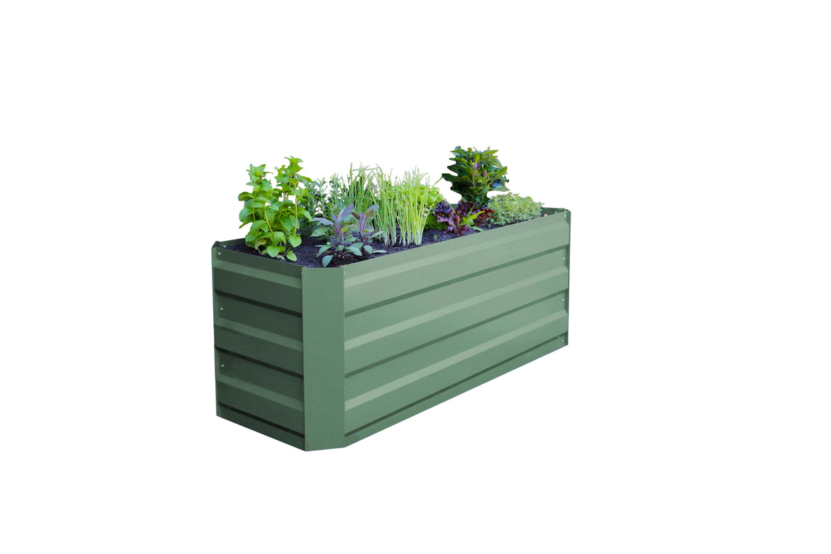 Greenlife Slimline Garden Bed Eucalypt Green + Drop Over PE Greenhouse 1250 x 500 x 990
